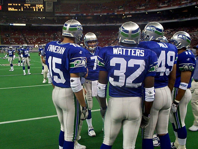 Brian in the huddle for the Seattle Seahawks